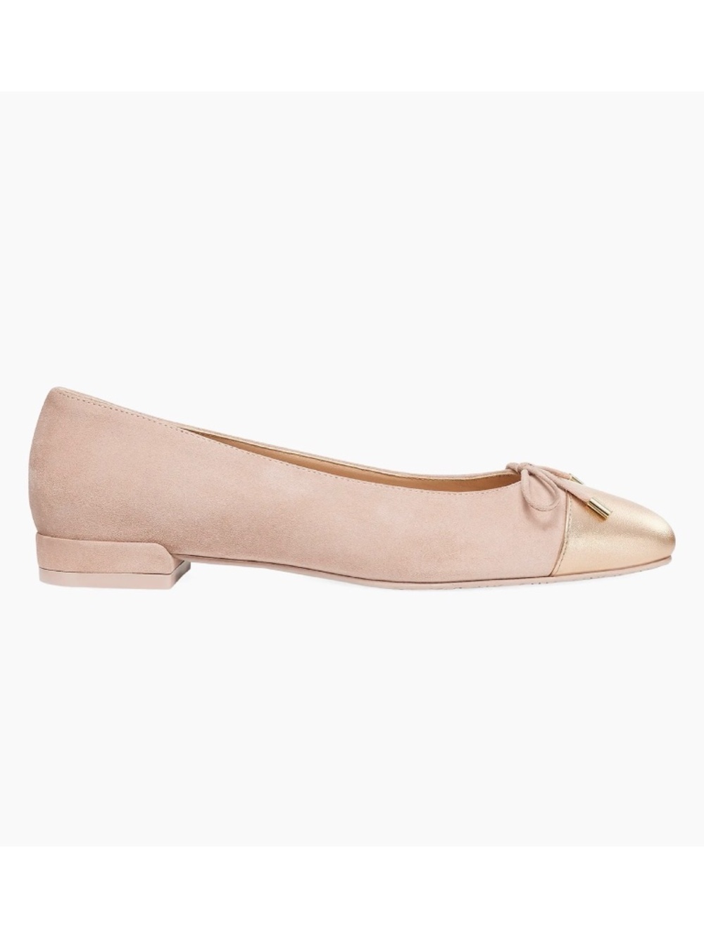 New Stuart Weitzman Sleek Suede Cap Toe Bow Flat Fawn Sz 8.5